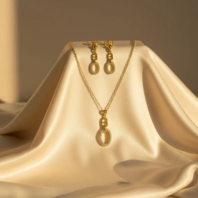 18K Gold Plated Crystal Chain Link Set