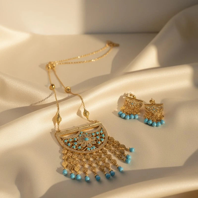 18K Gold Plated Heritage Crescent Pendant & Earring Set