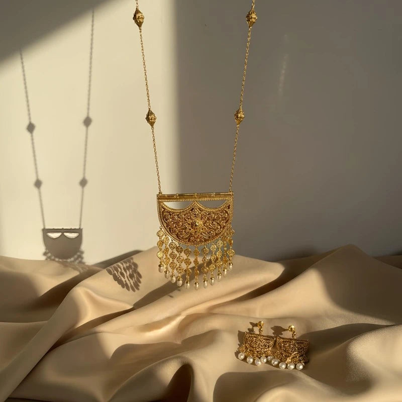 18K Gold Plated Heritage Crescent Pendant & Earring Set