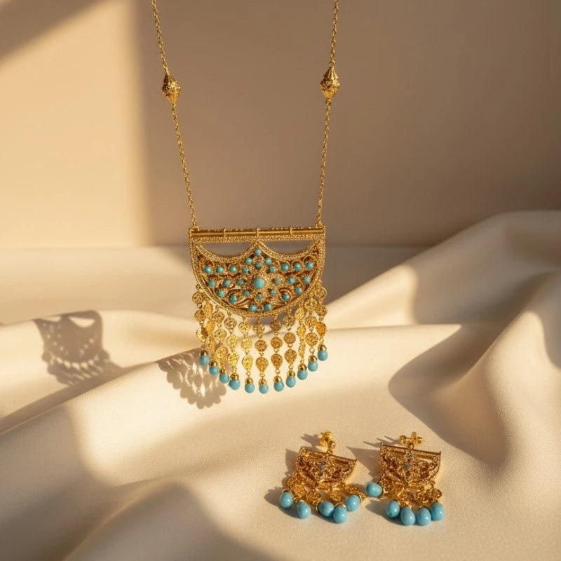 18K Gold Plated Heritage Crescent Pendant & Earring Set