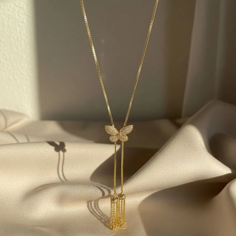 18K Gold Plated Shimmering Butterfly Lariat & Earring Set