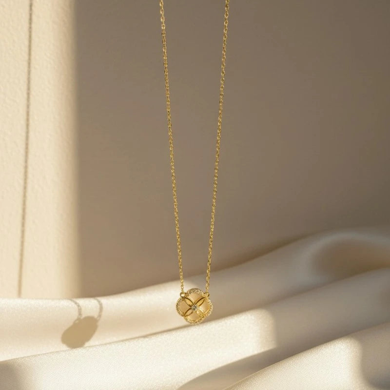18K Gold Plated Sparkling Petal Clover Necklace