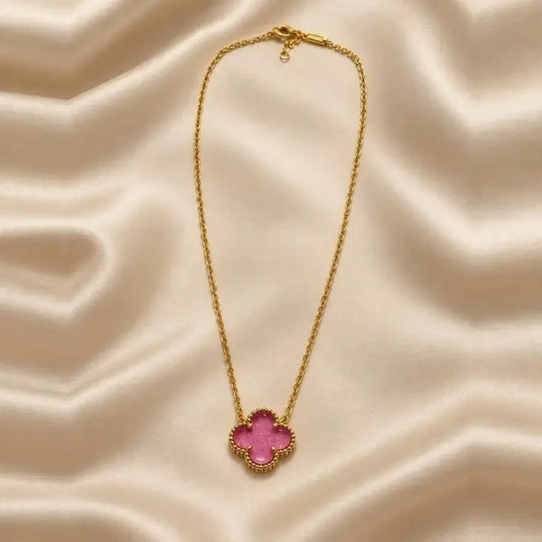 18K Gold Plated Necklace with Pink Clover Pendant