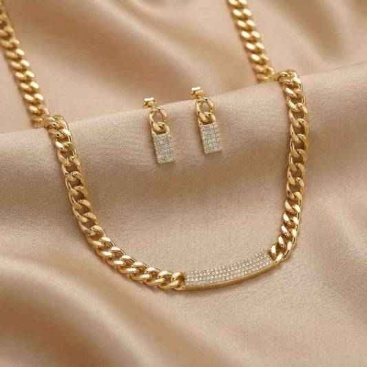 18K Gold Plated Jewelry Set with Cuban Link Design