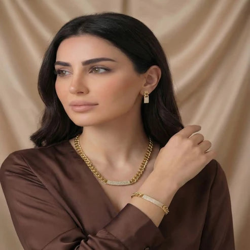 18K Gold Plated Jewelry Set with Cuban Link Design