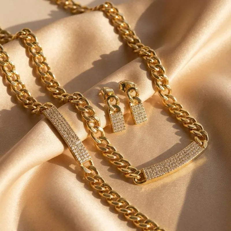 18K Gold Plated Jewelry Set with Cuban Link Design