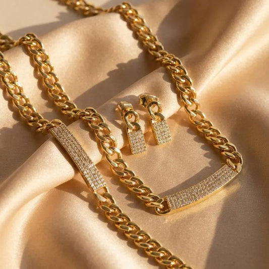 18K Gold Plated Jewelry Set with Cuban Link Design