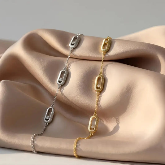 18K Gold & Silver Plated Moving Crystal Oval Link Bracelet