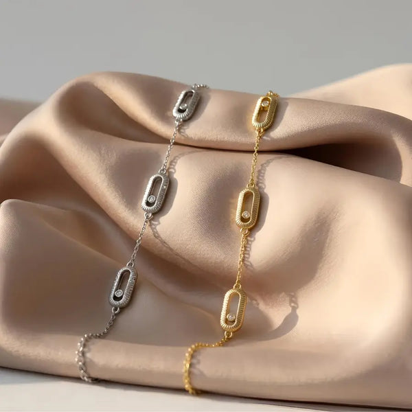 18K Gold & Silver Plated Moving Crystal Oval Link Bracelet