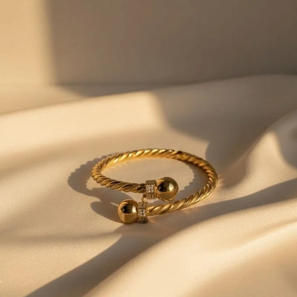 21K Gold Plated Cuff Bracelet with Twisted Rope Design