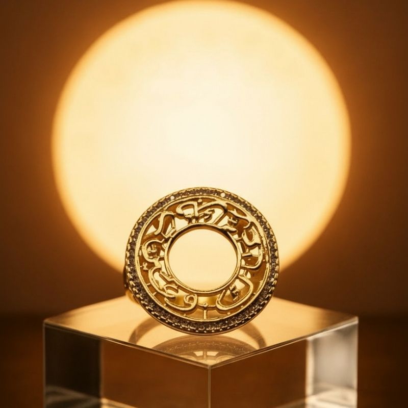 Gold-Plated Arabic Calligraphy Ring with Zirconia