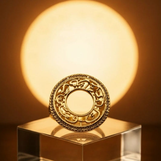 Gold-Plated Arabic Calligraphy Ring with Zirconia