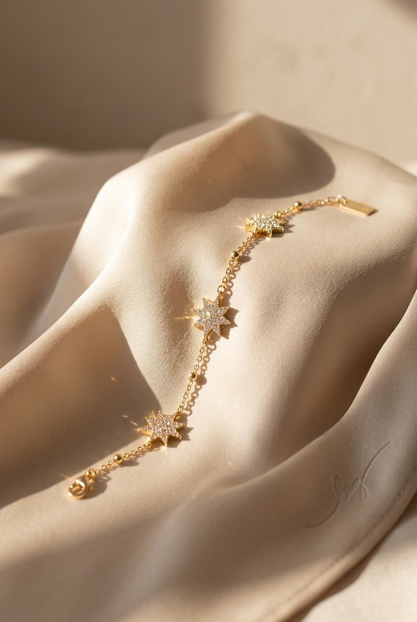 Elegant Gold-Plated Multi-Star Chain Bracelet with Zirconia