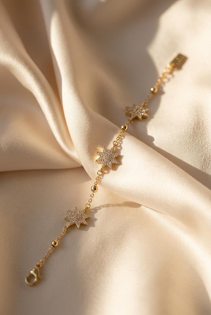 Elegant Gold-Plated Multi-Star Chain Bracelet with Zirconia