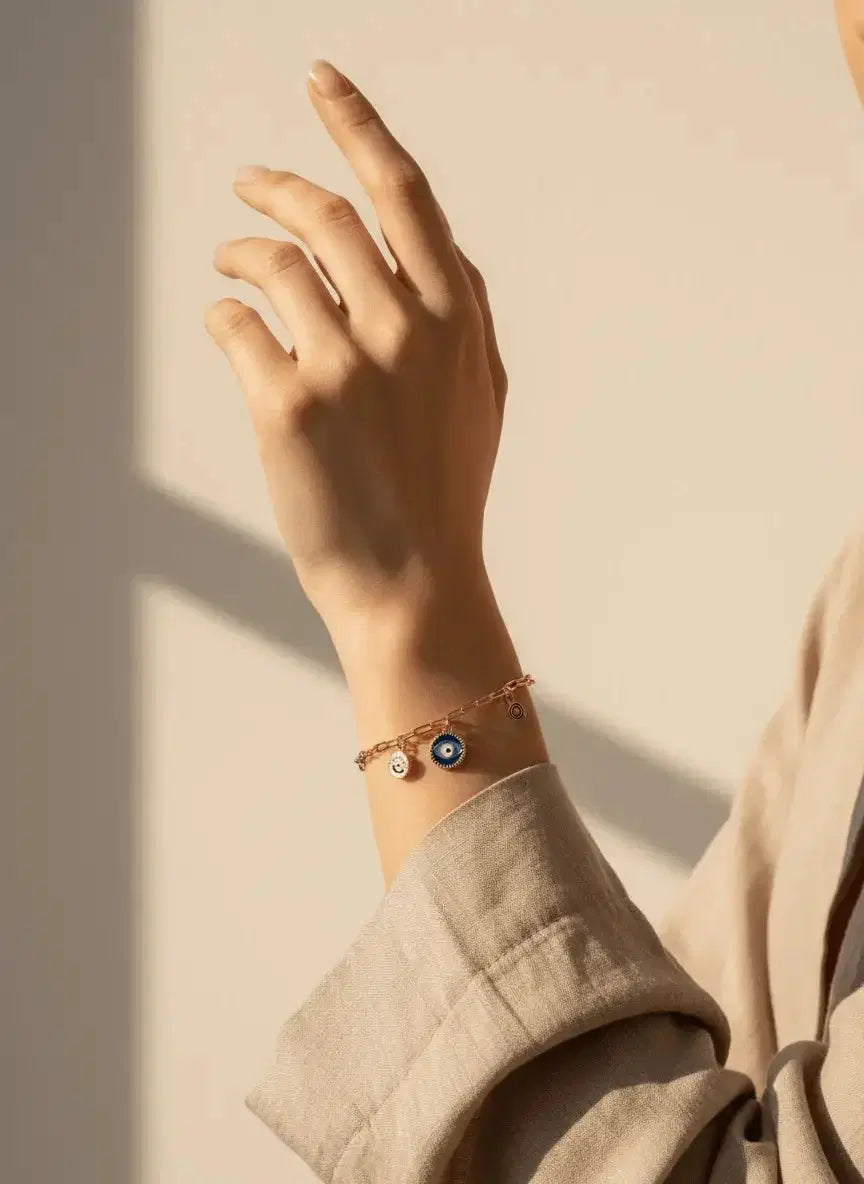 Gold Finish Evil Eye Link Bracelet