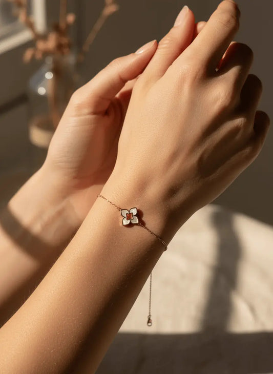 Gold-plated multi-color inlay daisy flower bracelet