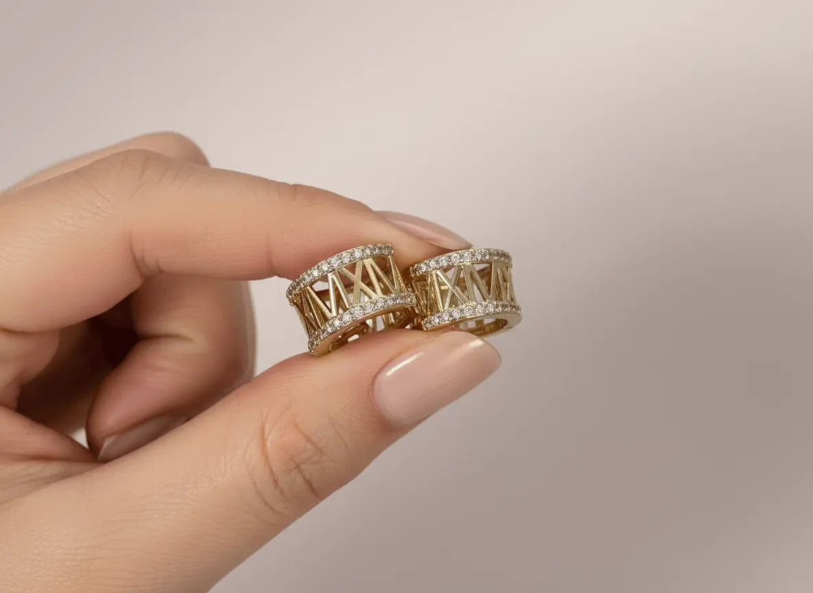 gold-toned Roman numeral hoop earrings