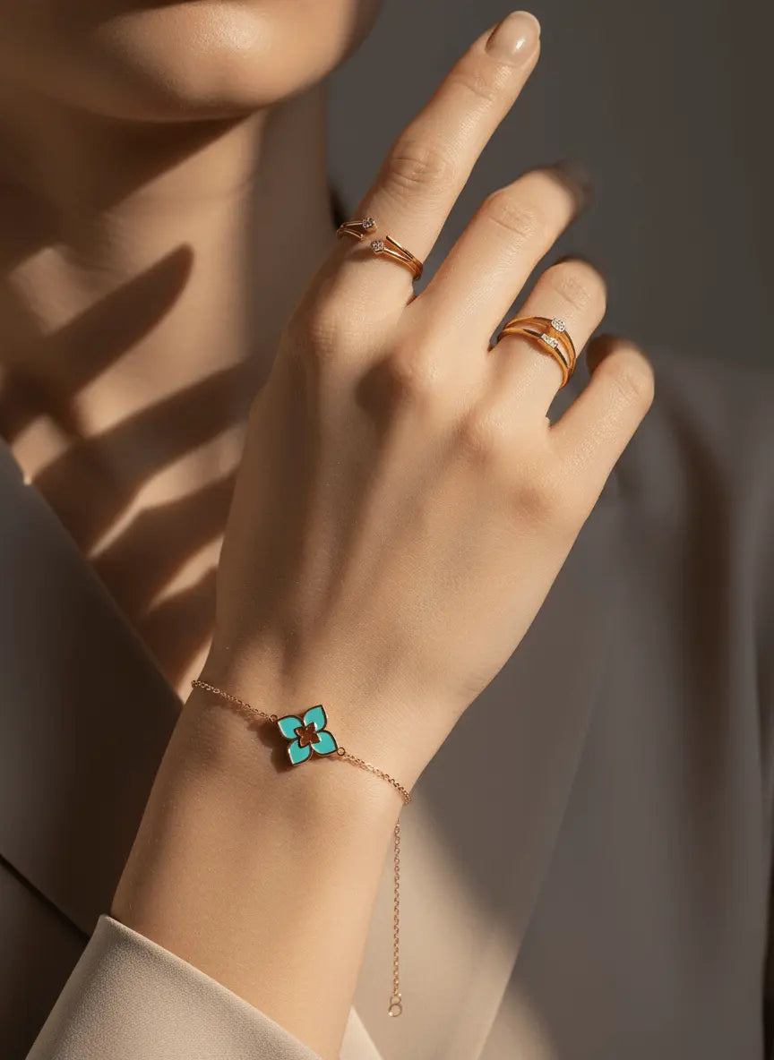 Gold-plated multi-color inlay daisy flower bracelet