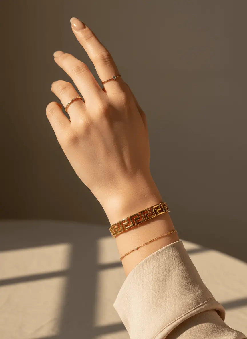 سوار مطلي بالذهب بتصميم المفتاح اليوناني