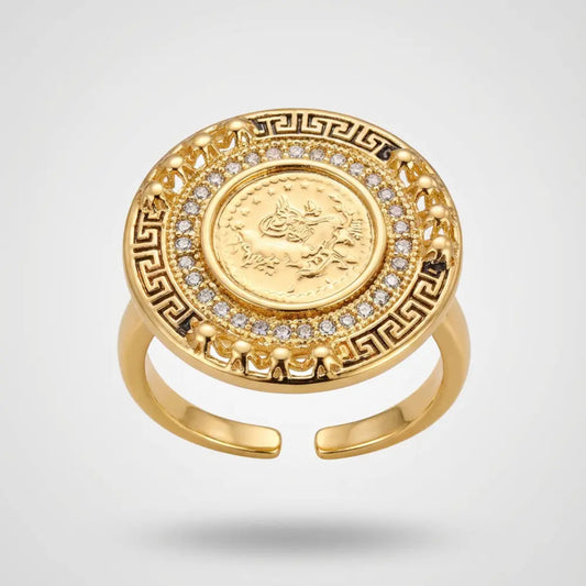 Adjustable Gold Plated Ring with Coin-Inspired Design