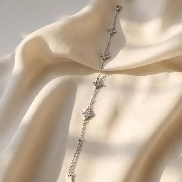 Alternating Flower Silver Plated Charm Bracelets 