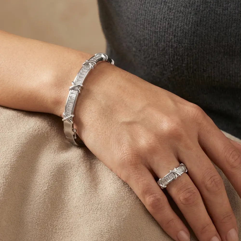 Silver Baguette X Bracelet & Ring Set