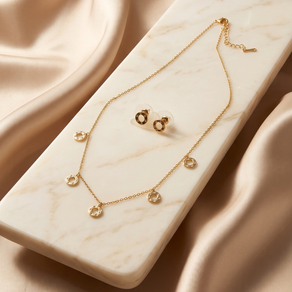 Circular Gold Plated Necklace Set with Earrings