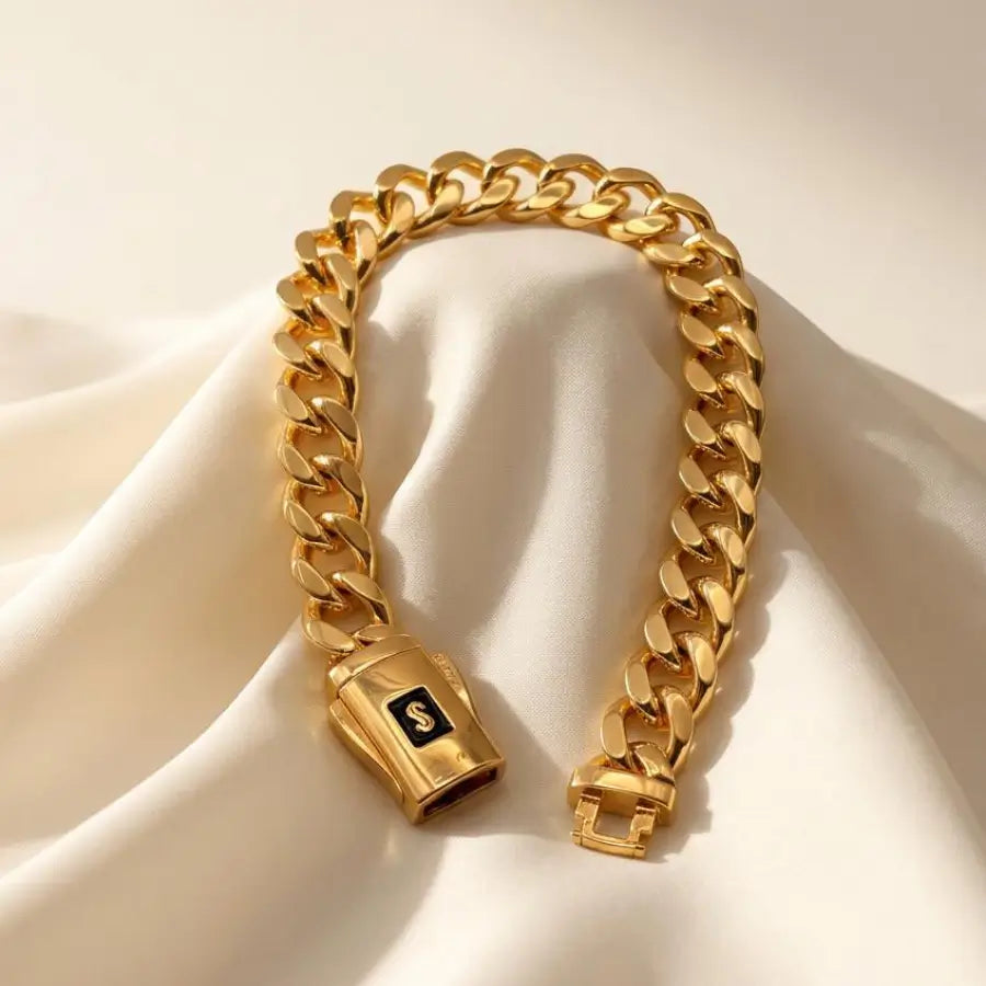 Gold Plated Cuban Chain Bracelet with Custom Initial Clasp
