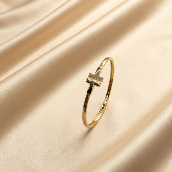 Double T Motif 18K Gold Plated Bangle Bracelet