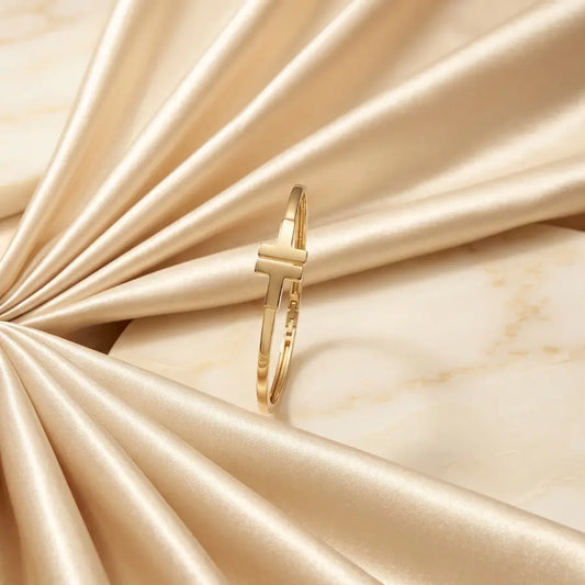 Double T Motif Gold Plated Bangle Bracelet