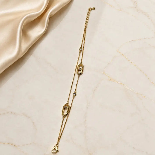 Dual Oval Gold Plated Charm Bracelet