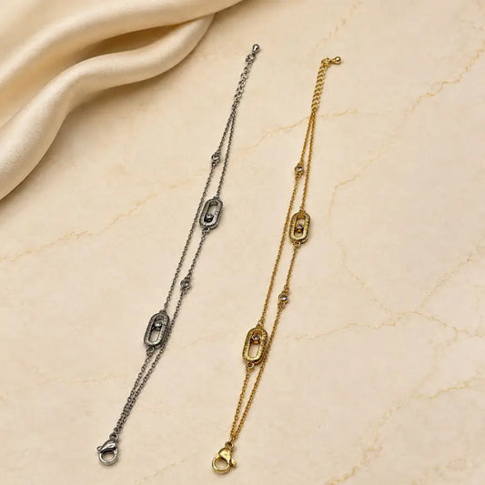 Dual Oval Gold Plated Charm Bracelet - Silver & Gold