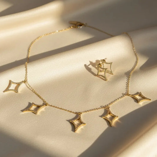 Elegant Star Drop Necklace Set – Gold & Silver