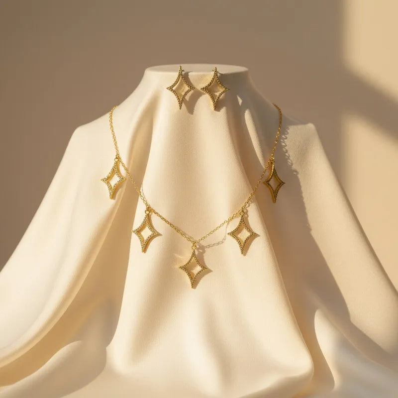 Elegant Star Drop Necklace Set – Gold & Silver