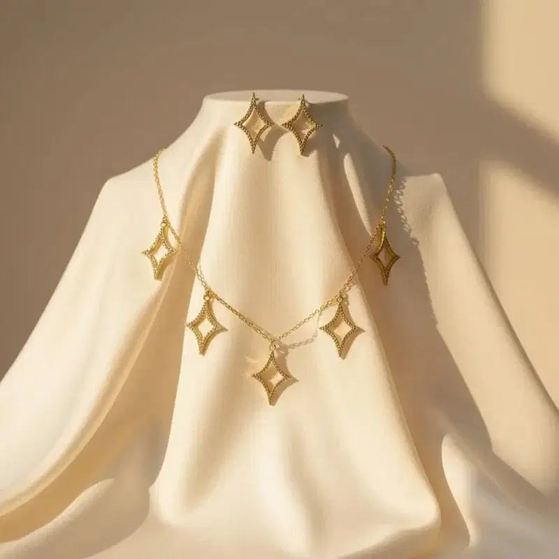 Elegant Star Drop Necklace Set – Gold & Silver