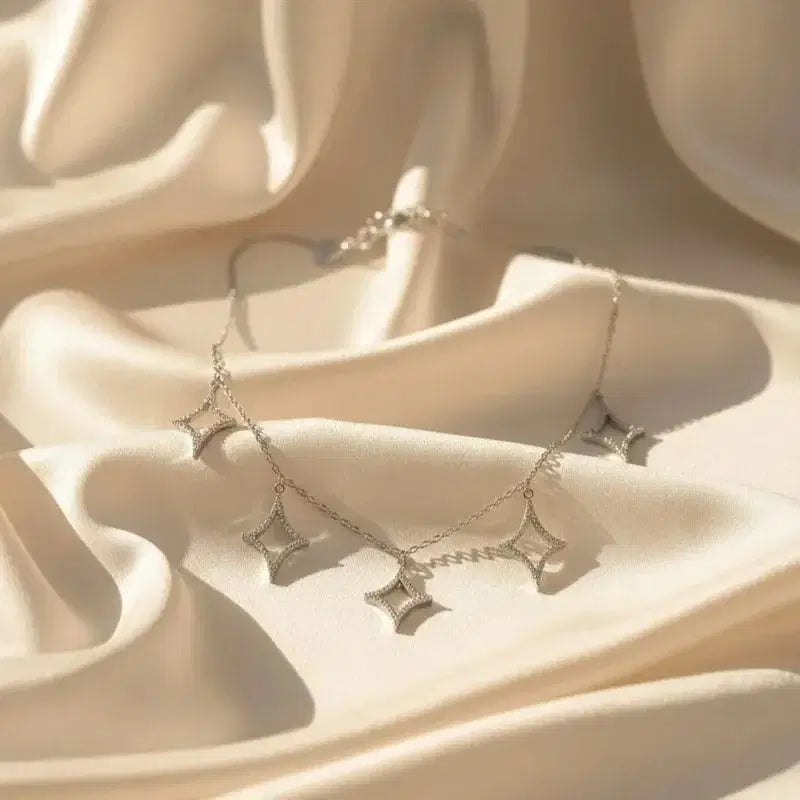 Elegant Star Drop Necklace Set – Gold & Silver