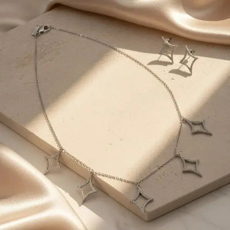 Elegant Star Drop Necklace Set – Gold & Silver