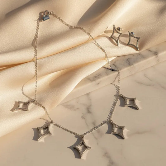 Elegant Star Drop Necklace Set – Gold & Silver