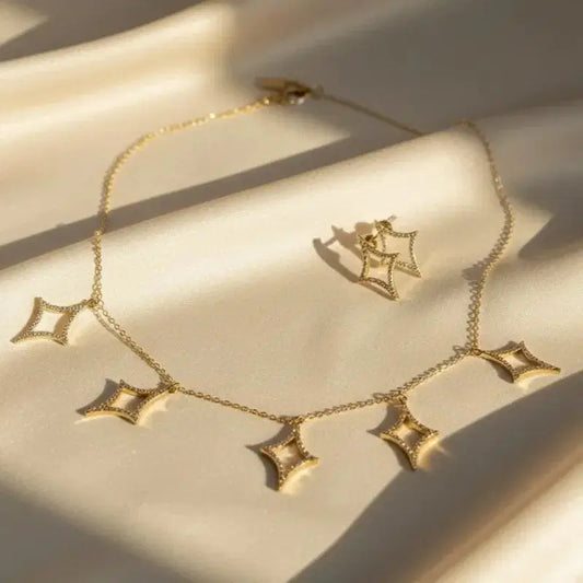 Elegant Star Drop Necklace Set – Gold & Silver
