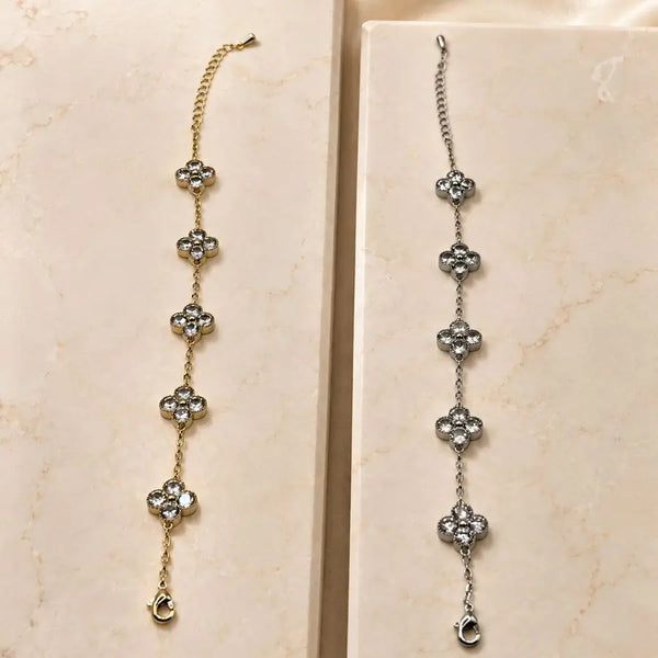 Five Clover Cluster Silver & Gold Plated Charm Bracelet 