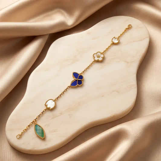 Floral & Butterfly Gold Plated Charm Bracelet