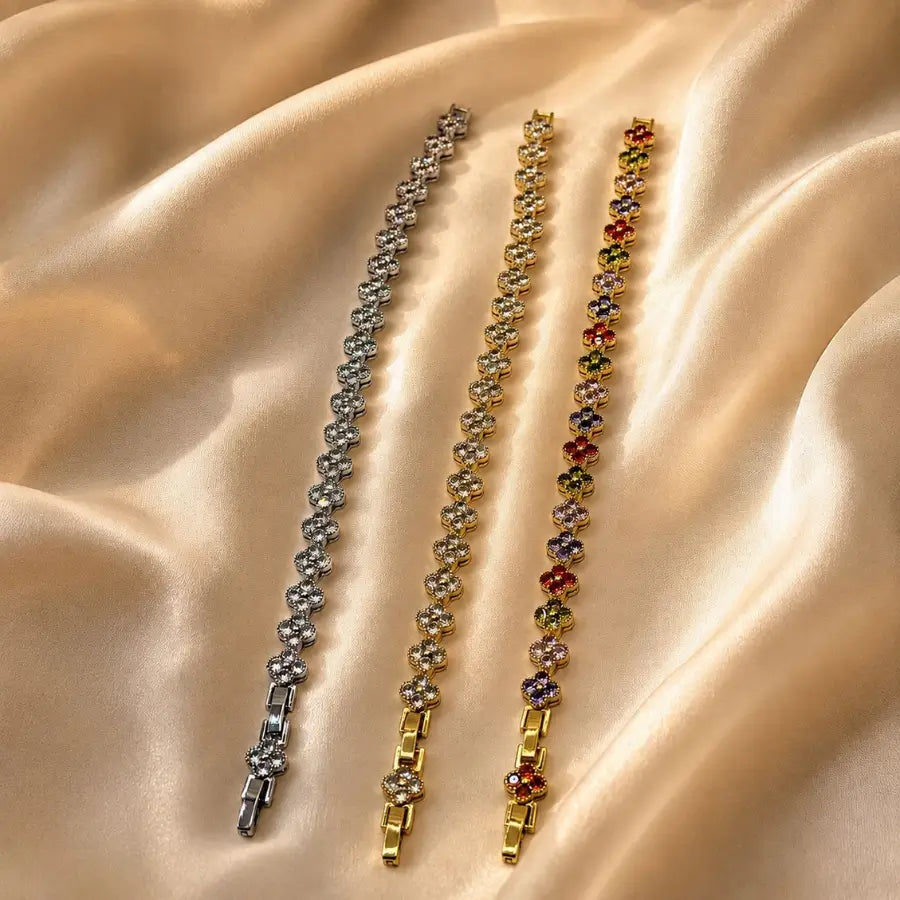 Four-Leaf Clover Zirconia Gold Plated Tennis Bracelet