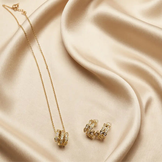 Geometrical Heavy Gold Plated Wedding Jewelry Set