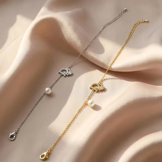 Geometrical & Pearl Silver and Gold Plated Charm Bracelet