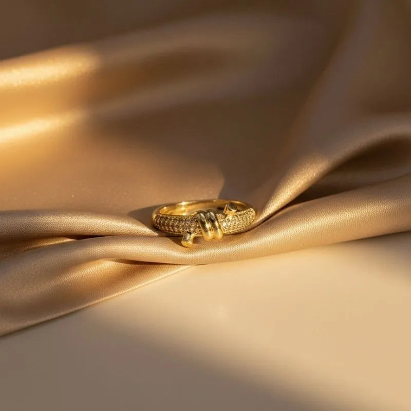Gold-Plated Wrap Ring with Cubic Zirconia close detail