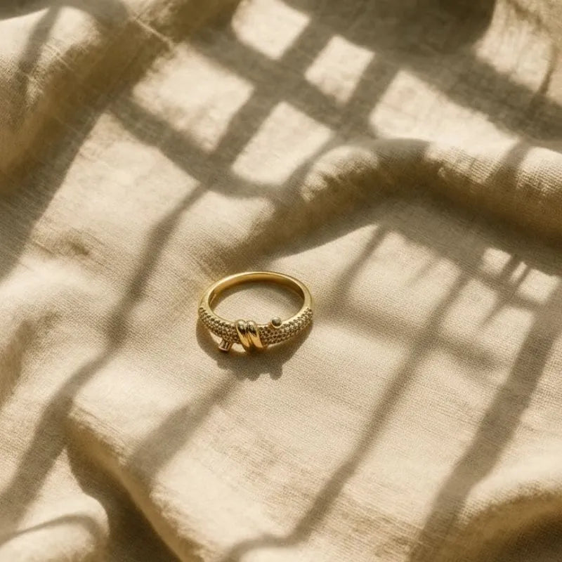 Gold-Plated Pavé Snake Design Ring with Cubic Zirconia