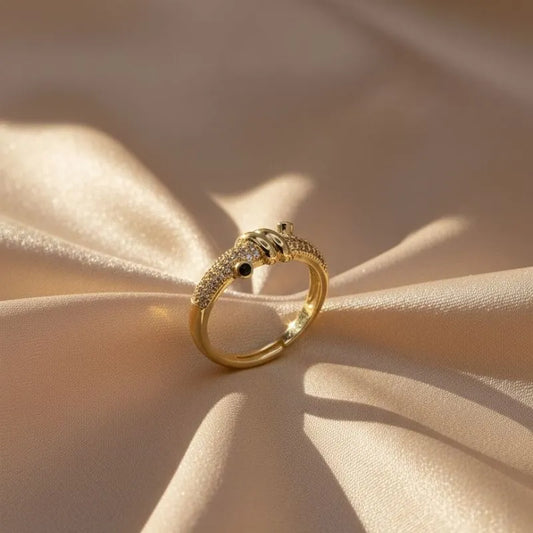 Gold-Plated Pavé Snake Design Ring with Cubic Zirconia