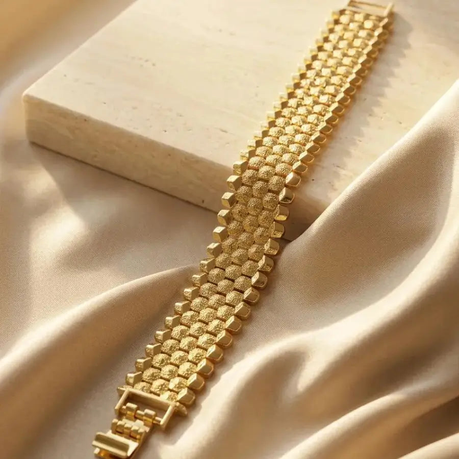 Gold-Plated Classic Broad Textured Bracelet2