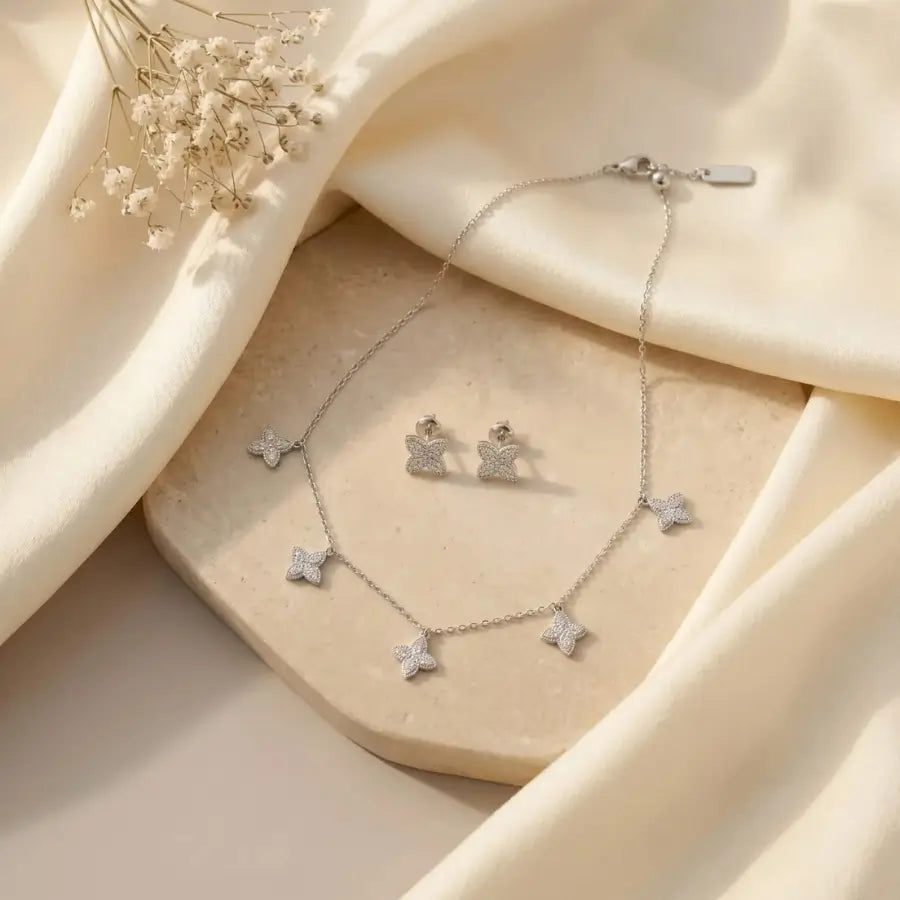 Gold-Plated & Silver Butterfly Necklace and Earrings Set