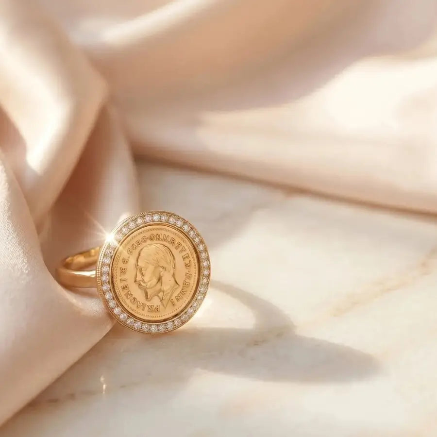 Gold-Plated Statement Ring with Lira Coin-Inspired Design